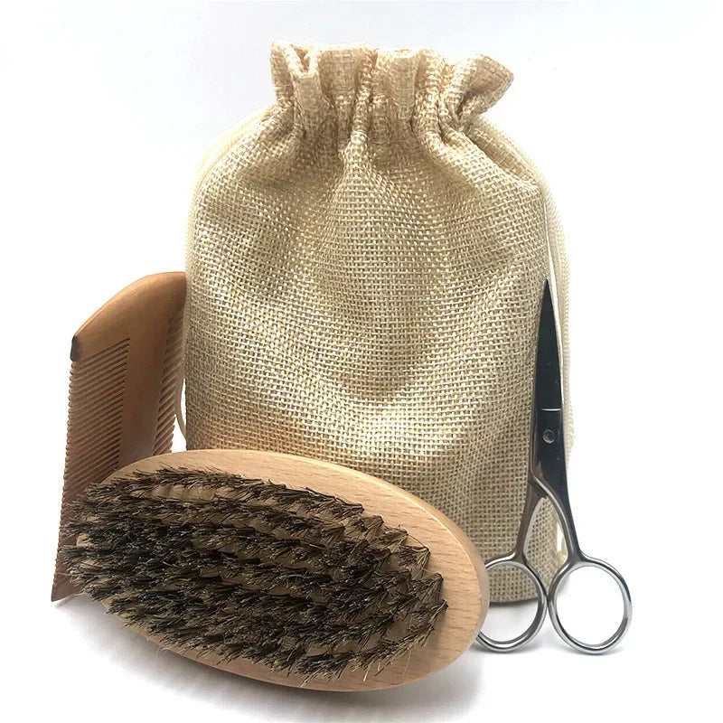 Beard Suit for Men A Set of Grooming Kit Balm with Scissor Comb Brush Growth Daily Care Barbe