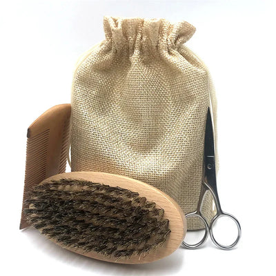 Beard Suit for Men A Set of Grooming Kit Balm with Scissor Comb Brush Growth Daily Care Barbe